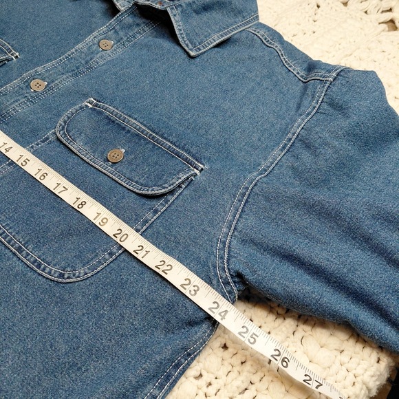 Levi Strauss Shirt Jacket Mens L Blue Denim Flannel Plaid Lined Shacket Quilted - Picture 9 of 14